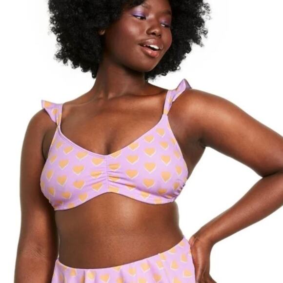 Stoney Clover Lane x Target Heart Flutter Ruffle Strap Bikini Swim top womens M - Picture 1 of 12